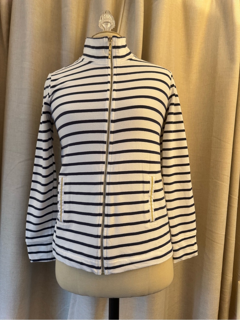 Lilly Pulitzer • White & Navy Nautical Striped Bennett Zip Front Jacket Size XS